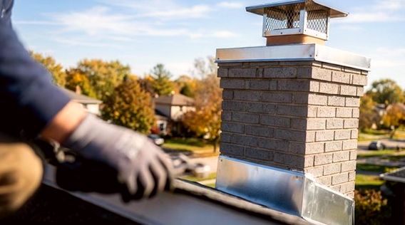 New stainless cap mounted on a block flue