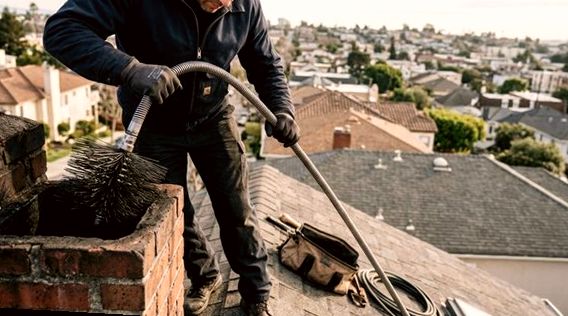 Flue rods descending a chimney from the roof